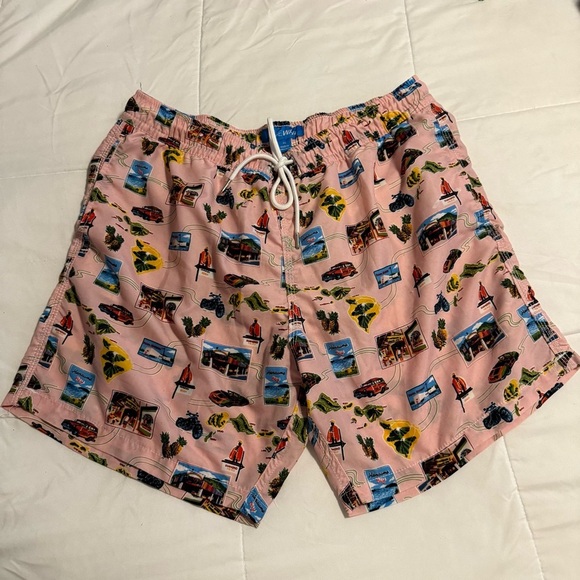 Blue Wave Other - Blue Wave Men’s XL Pink Hawaiian Postcard Print Swim Trunks Mesh Lined